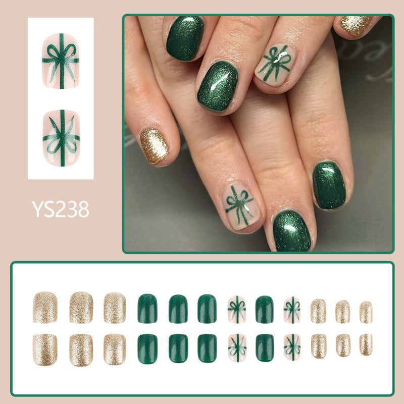 Wholesale 24 Pieces/box Christmas Green Gold Powder Nails Kits Nail Stickers ACC-NS-MiKe017
