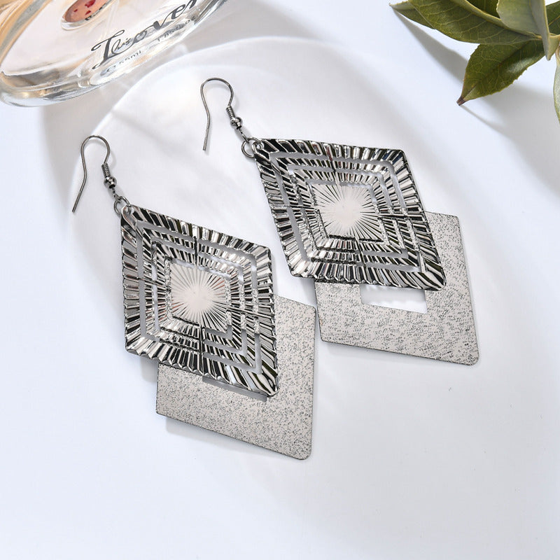 Wholesale Hollow Geometric Multi Level Diamond Earrings for Women