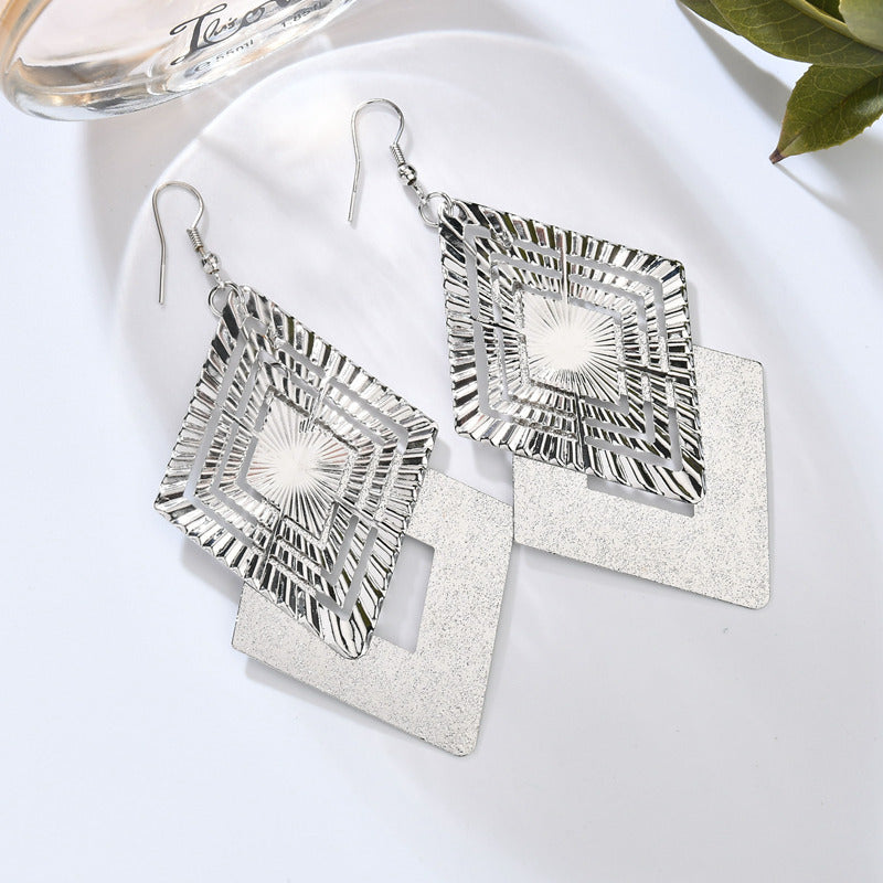 Wholesale Hollow Geometric Multi Level Diamond Earrings for Women