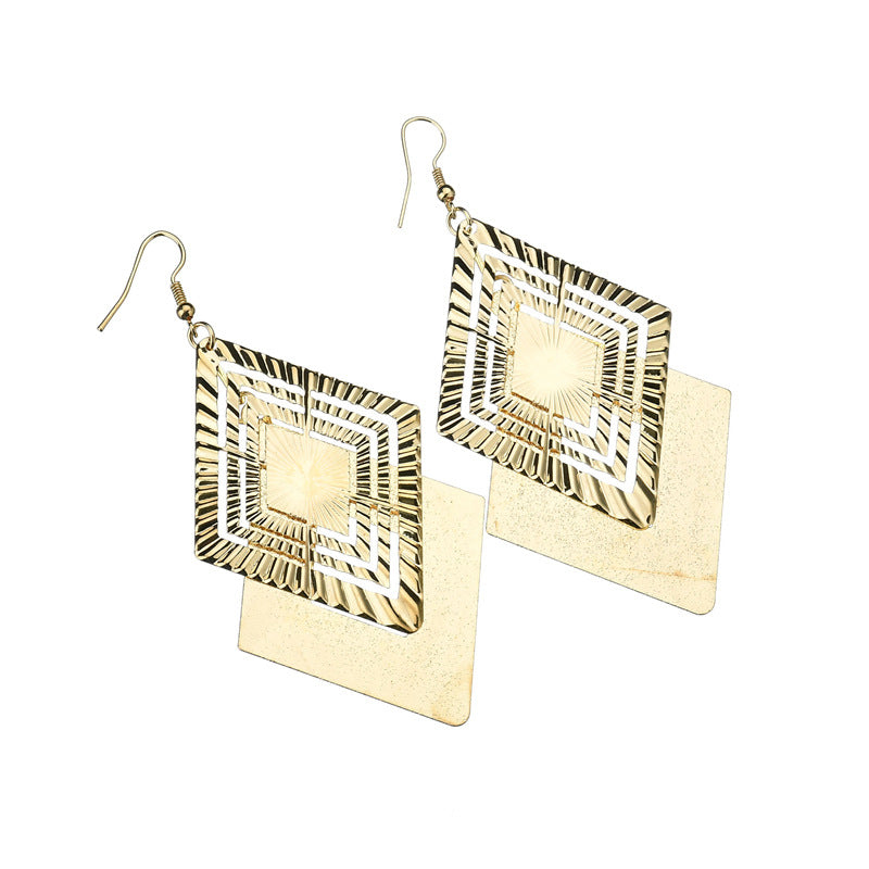 Wholesale Hollow Geometric Multi Level Diamond Earrings for Women