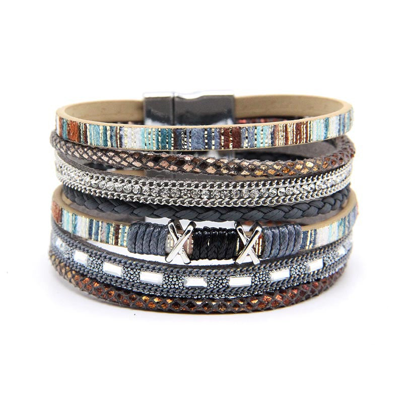 Wholesale Women S Bohemian Handmade Braided Rope Bracelet Black Artificial Leather With Magnetic Clasp Fashion Accessory For Boutique Resale