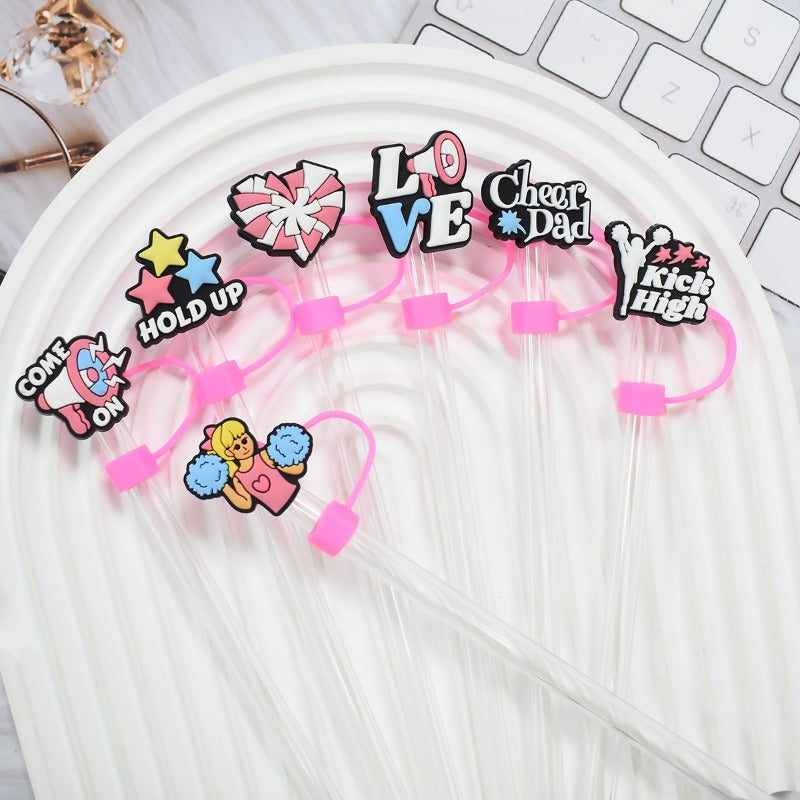 Wholesale Random 100pcs Cheerleading Series 10mm PVC Soft Straw Tube Cap ACC-SCR-RYY134