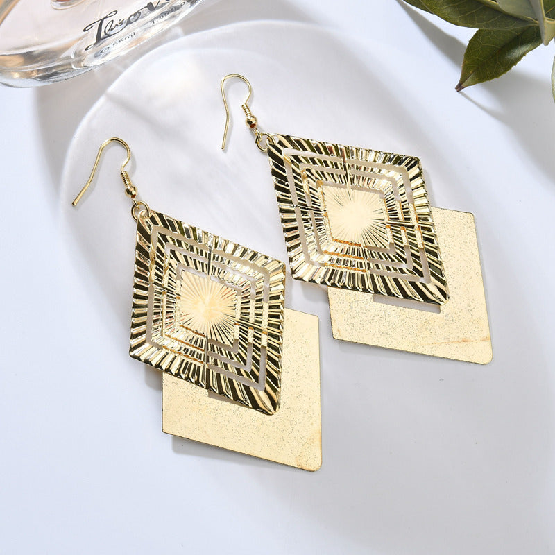 Wholesale Hollow Geometric Multi Level Diamond Earrings for Women