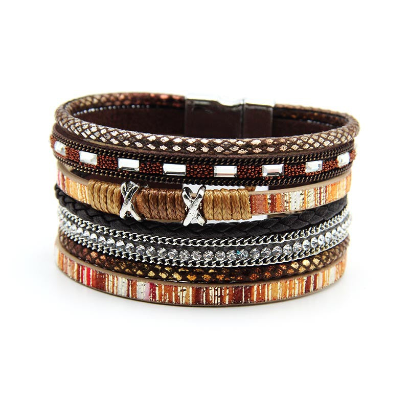 Wholesale Women S Bohemian Handmade Braided Rope Bracelet Black Artificial Leather With Magnetic Clasp Fashion Accessory For Boutique Resale