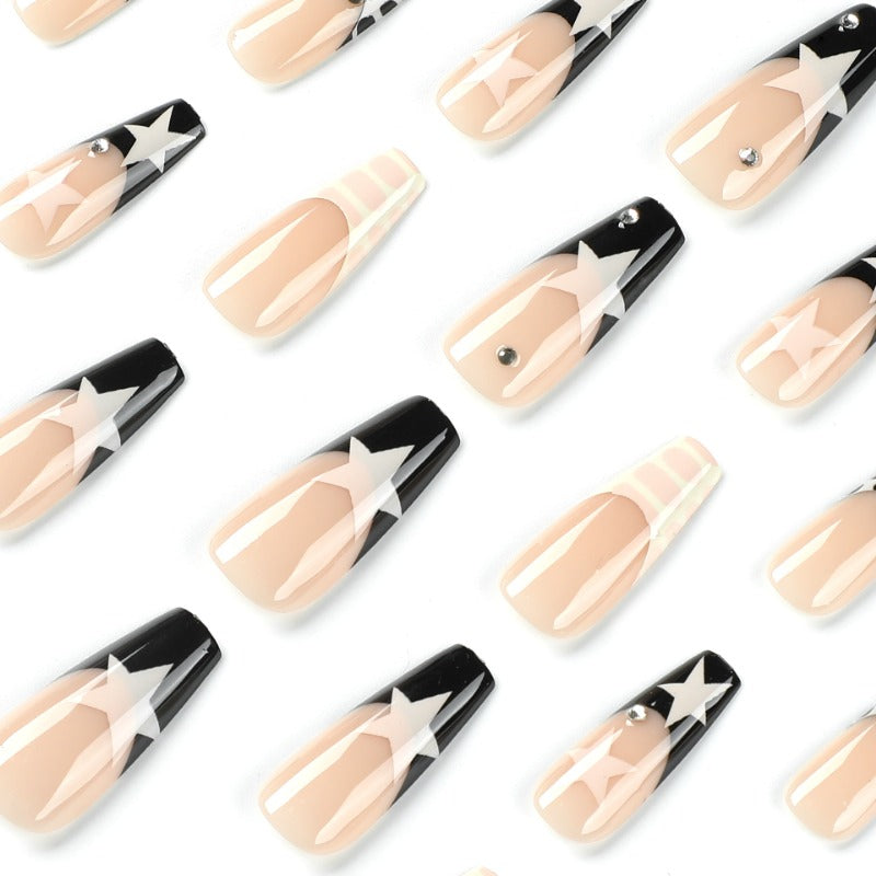 Wholesale 24 Pieces/box Black and White Star Nails Kits Nail Stickers ACC-NS-LeFan216