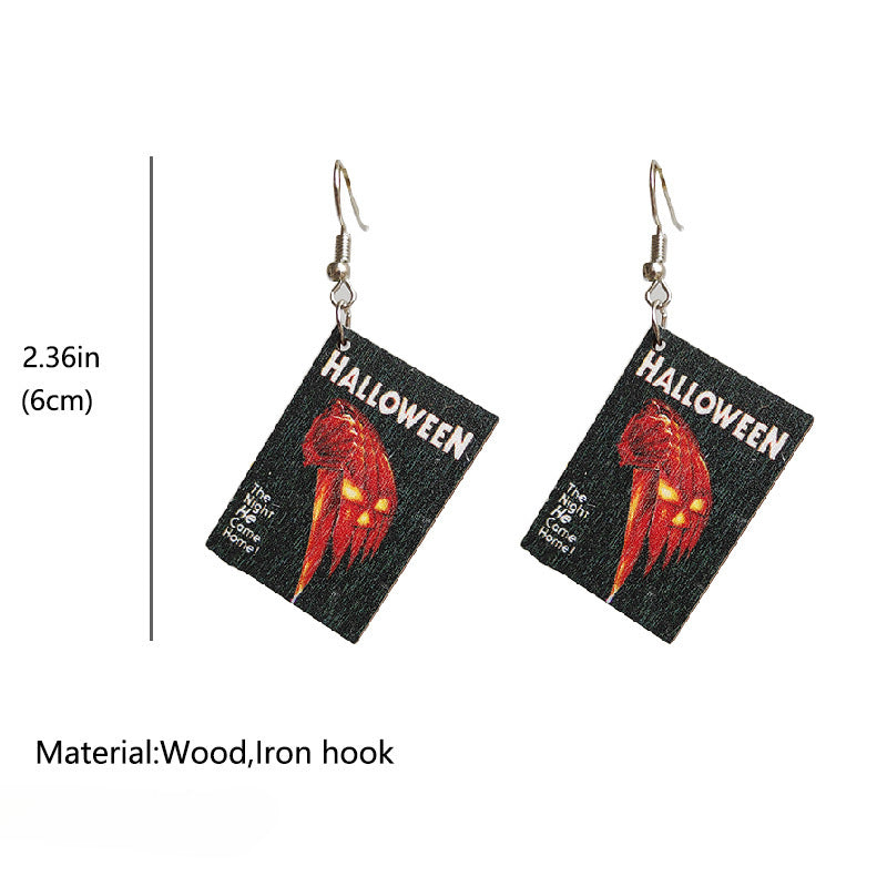 Wholesale 2 Pairs/Pack Horror Halloween Book Wood Earrings ACC-ES-HY169