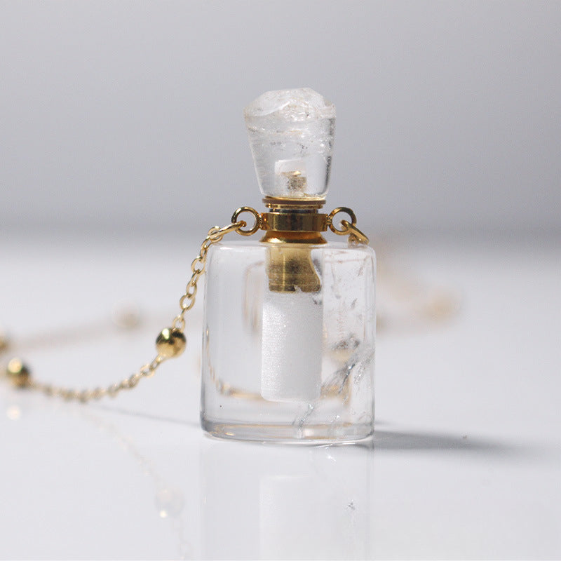 Wholesale Natural White Crystal Perfume Bottle Fragrance Essential Oil Empty Bottle 18K Necklace Sweater Chain ACC-NE-HFT001