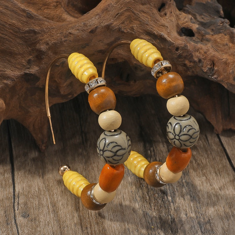 Wholesale Ethnic Style Wooden Beads Bohemian Ceramic Large Earrings ACC-ES-JunJie015