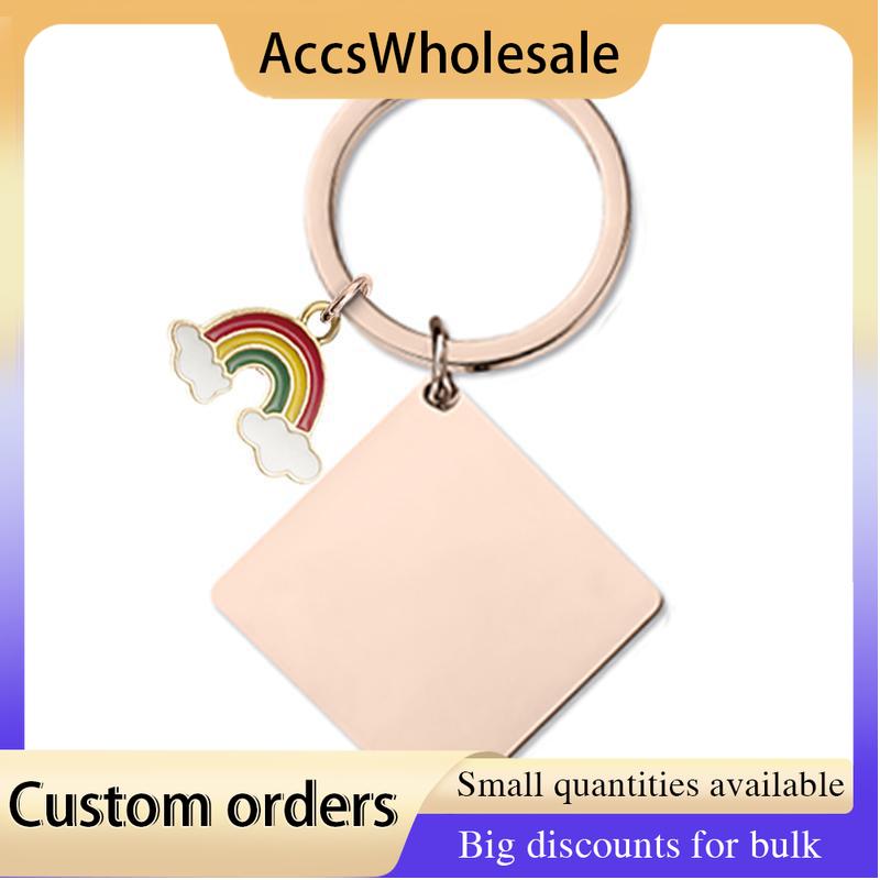 Custom Keychains with Laser Engraved Text or Logo - Multicolor Square Metal Keychains