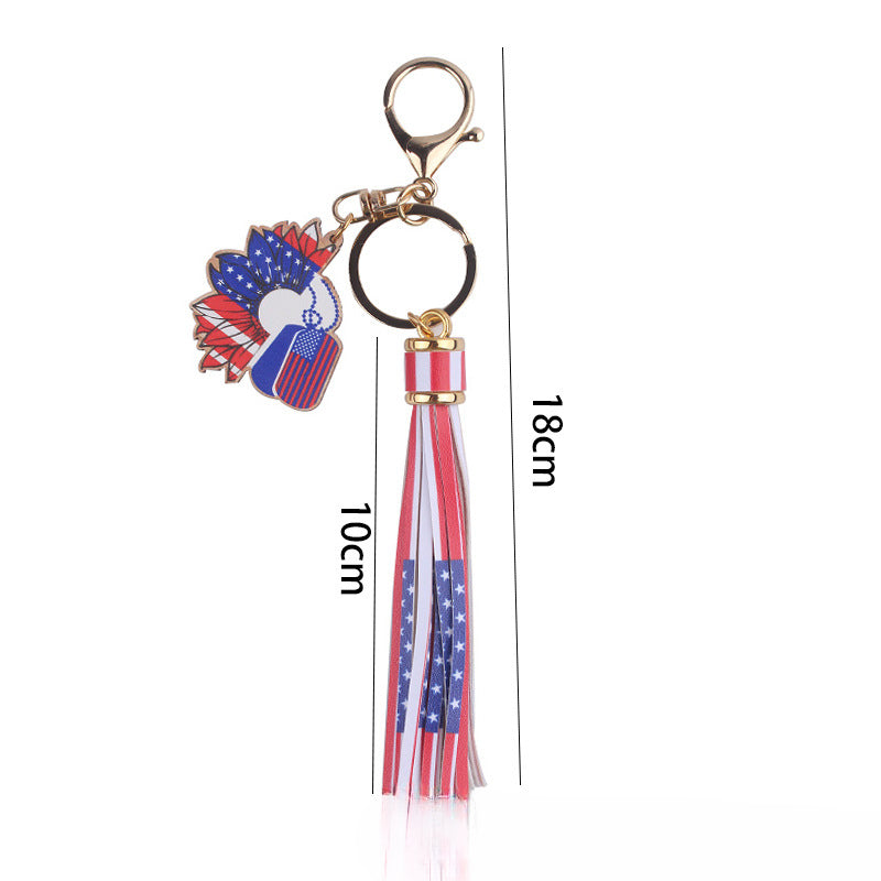 Wholesale American Independence Day Wooden Sign Tassel Keychain ACC-KC-GuangTian055