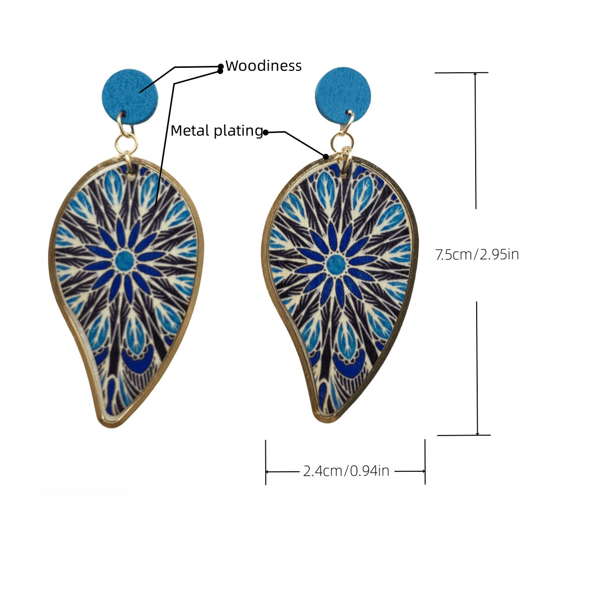 Wholesale Vintage Blue Bohemian Earrings Wood Earrings ACC-ES-FX048