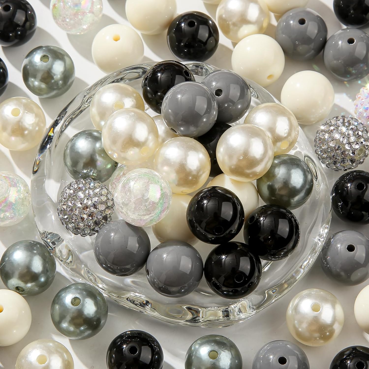 Wholesale 50pcs Acrylic Black&White Beads 20mm Chunk Bubblegum Bead Large Gumball Rhinestone Pearl Beads for DIY Phone Chain Key Chain Bracelet Necklace