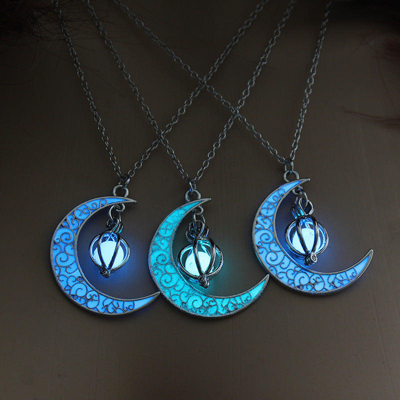 Wholesale moon pumpkin pendant luminous stone luminous necklace