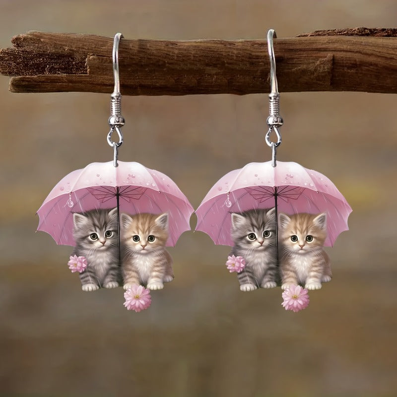 Wholesale Thanksgiving Pink Umbrella Flower Cat Earrings ACC-ES-Xiyin010