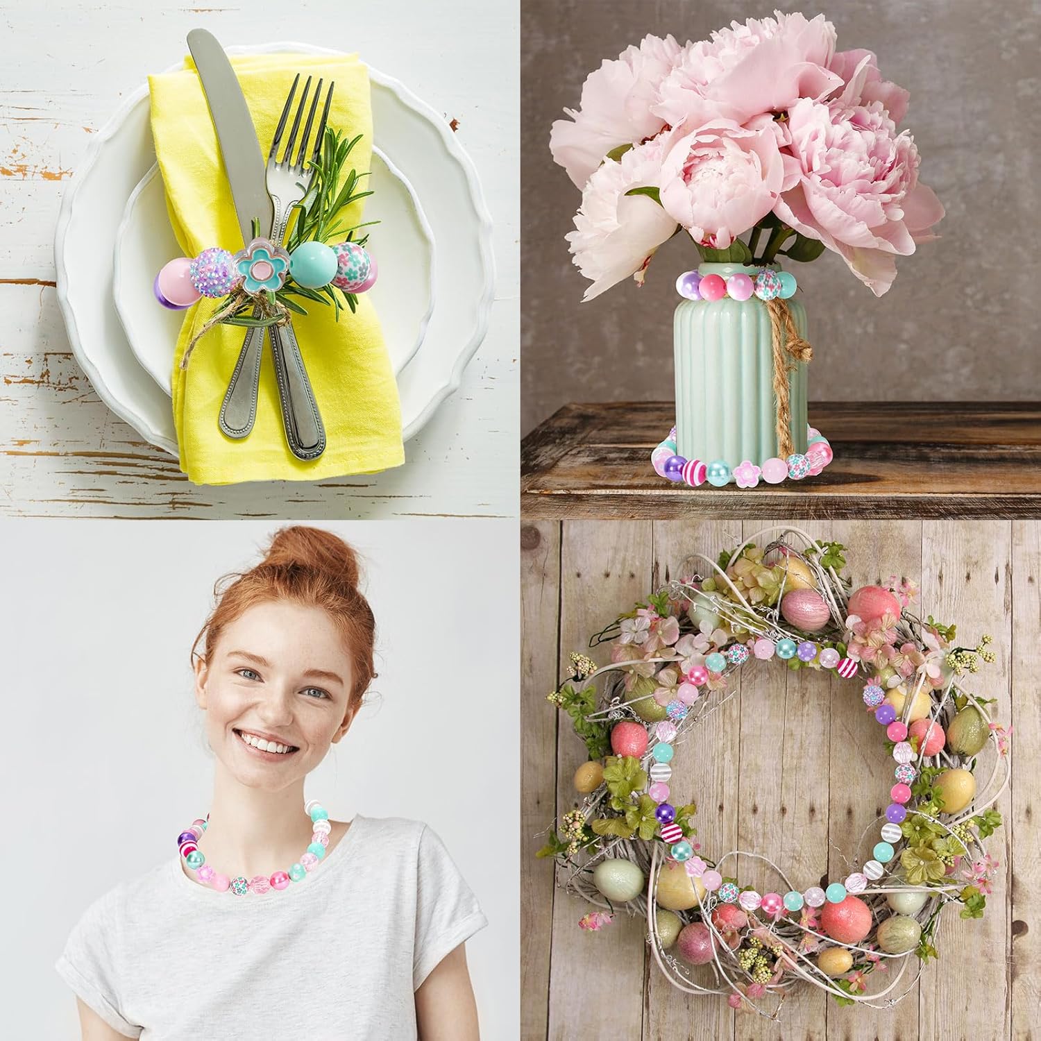 Whaline 50pcs 20mm Mixed Bubblegum Beads Boho Flower Spacer Beads, Macaron Colorful Chunky Bead Set, Jumbo Plastic Beads for Jewelry Making, Boutique DIY Craft Supplies