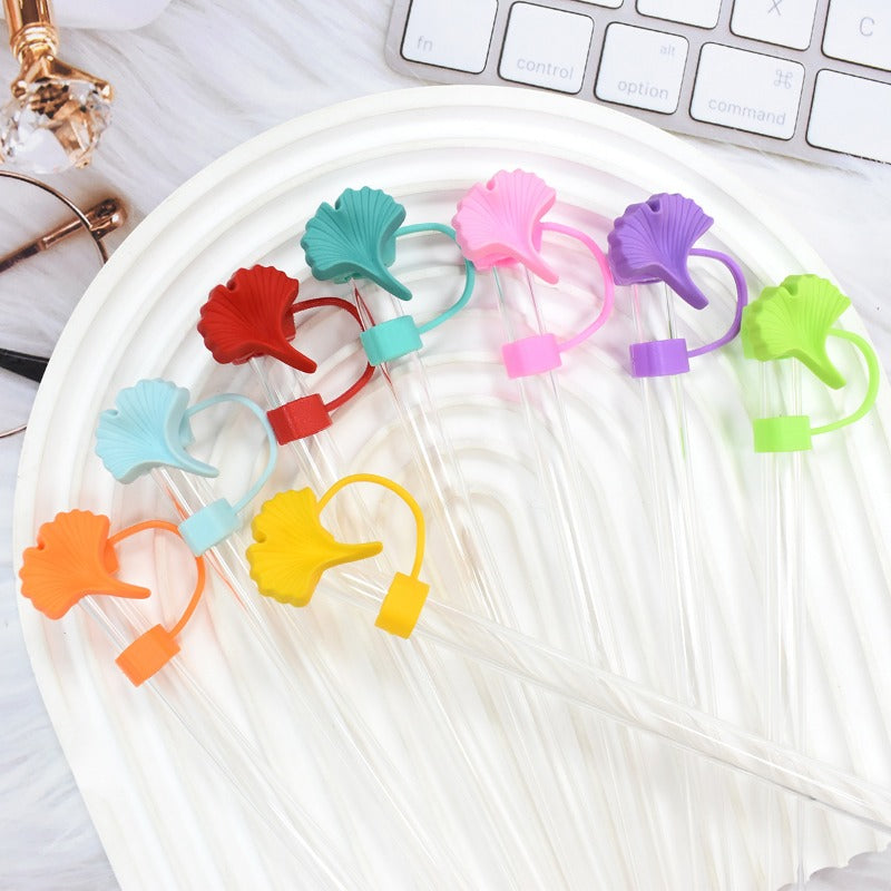 Wholesale Random 100pcs Ginkgo Leaf 10mm PVC Soft Straw Tube Cap ACC-SCR-RYY136