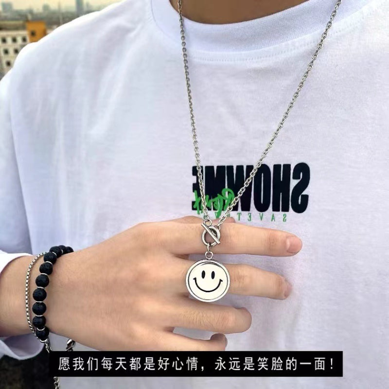 Wholesale Titanium Steel Rotating Smiley Face Hip Hop Sweater Chain ACC-NE-Leis007