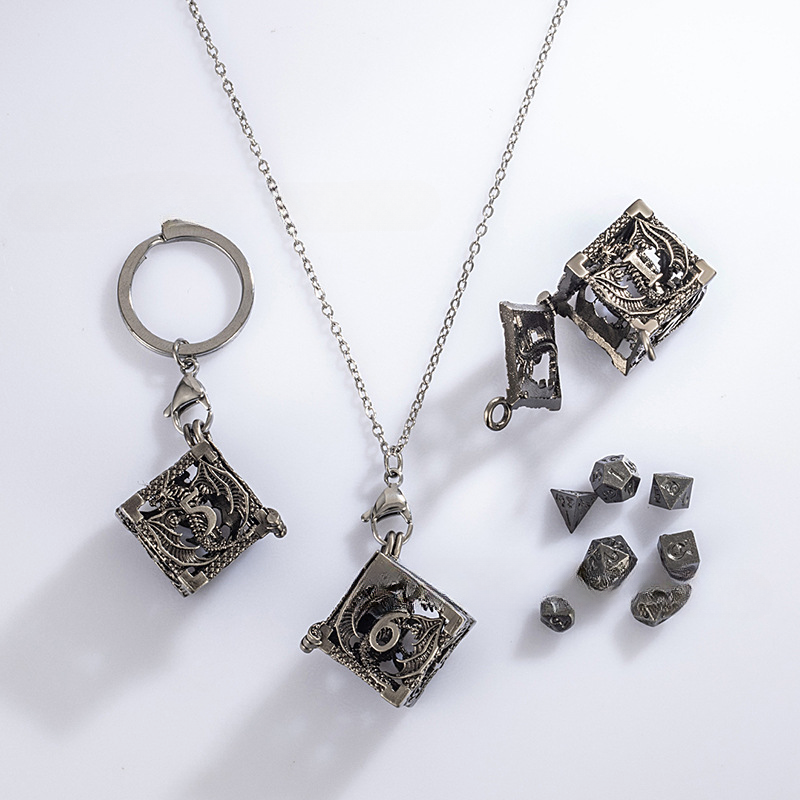 Wholesale Mini Metal Hollow Dice Pendant Set Necklaces ACC-NE-HongC001