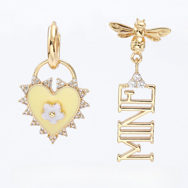 Wholesale Valentine's Day 925 Silver Needle Zircon Heart Shape Asymmetric Earrings