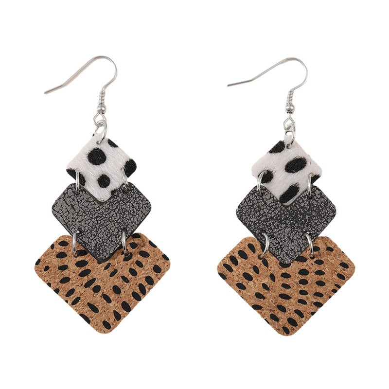 Wholesale Western Ethnic Style Leopard Cow Pattern Leather Earrings ACC-ES-ChuLian112