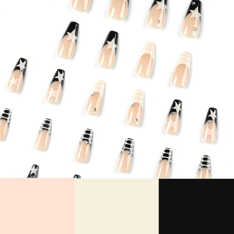 Wholesale 24 Pieces/box Black and White Star Nails Kits Nail Stickers ACC-NS-LeFan216