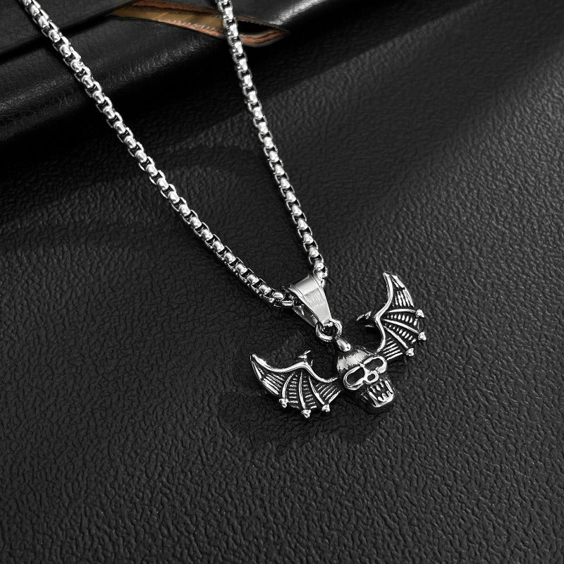 Wholesale Men's Stainless Steel Bat Wings Punk Style Skull Necklace ACC-NE-OPK004