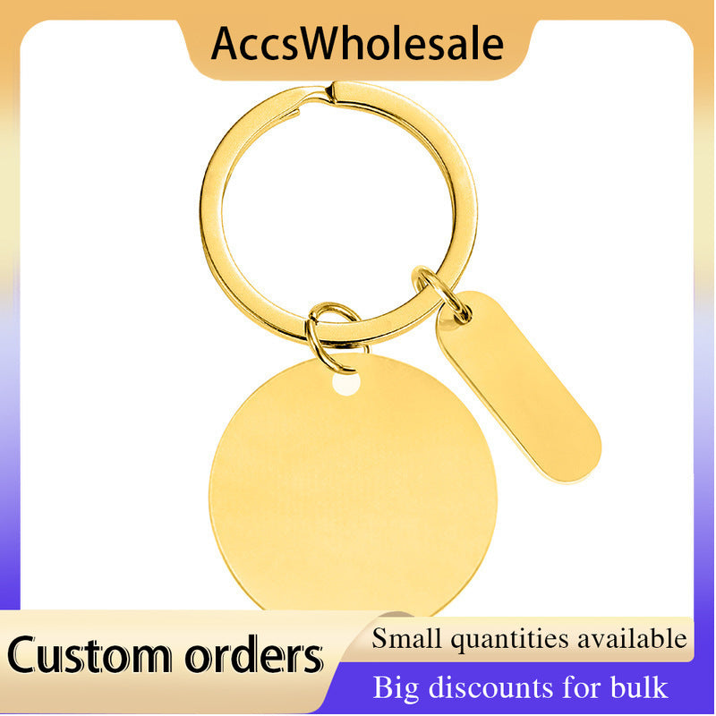 Custom Keychain with Laser Engraved Text or Logo - Multi-color Round Plate Engraved Metal Keychain