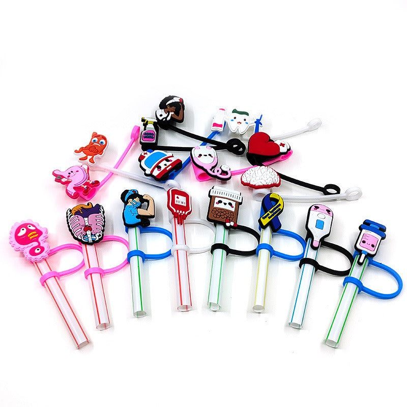 Wholesale 10pcs New Medical Dust Plug Cute Cartoon Straw Cover Straw Tube Cap ACC-SCR-YiBang003