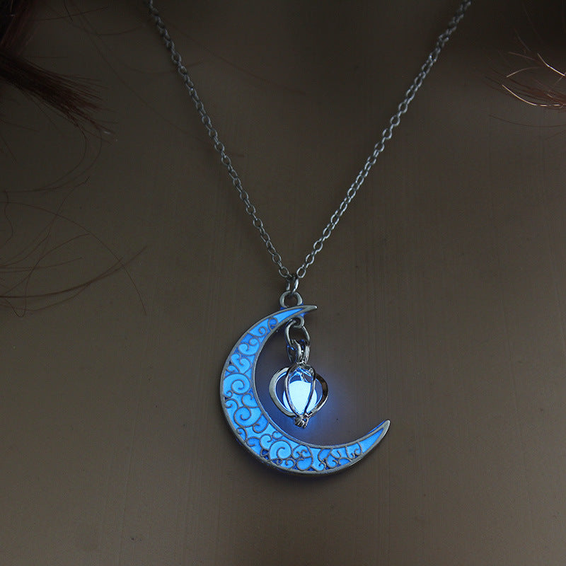 Wholesale Hollow Luminous Moon Rotating Bead Necklace