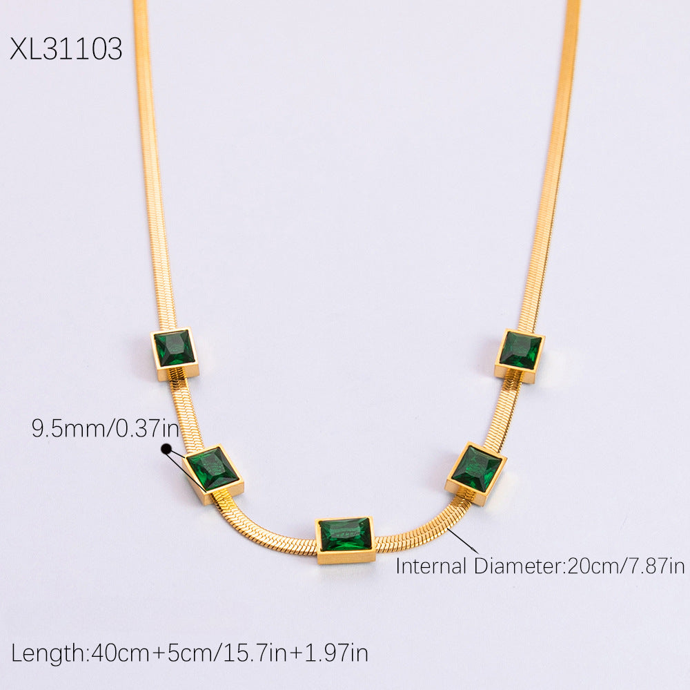 Wholesale Stainless Steel Necklace 18K Gold Plated Square Emerald Rhinestone Zircon Choker Necklaces ACC-NE-YuHui003