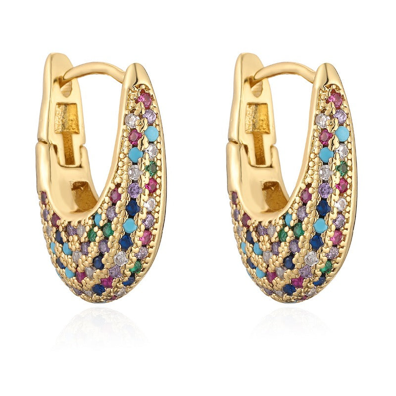 Wholesale Light Luxury 18K Gold Inlaid Zircon U-shaped Earrings ACC-ES-AoGu003