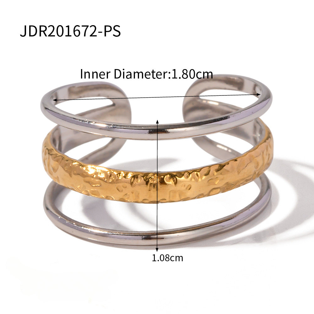 Wholesale Gold and Silver Two-tone Electroplated Retro Glossy Stainless Steel Rings ACC-RS-WanXing004