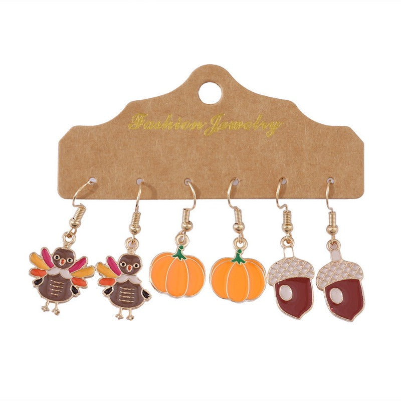 Wholesale Thanksgiving Turkey Pumpkin Earrings Set ACC-ES-zhiyu006