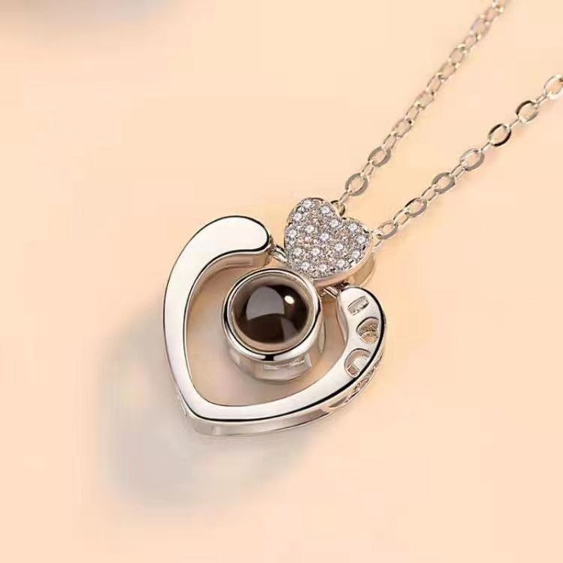Wholesale 100 Languages Projection Double Heart Necklace ACC-NE-Shiyu003