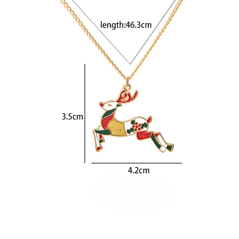 Wholesale Christmas Cartoon Oil Dripping Elk Snowman Bell Necklaces ACC-NE-MDD002