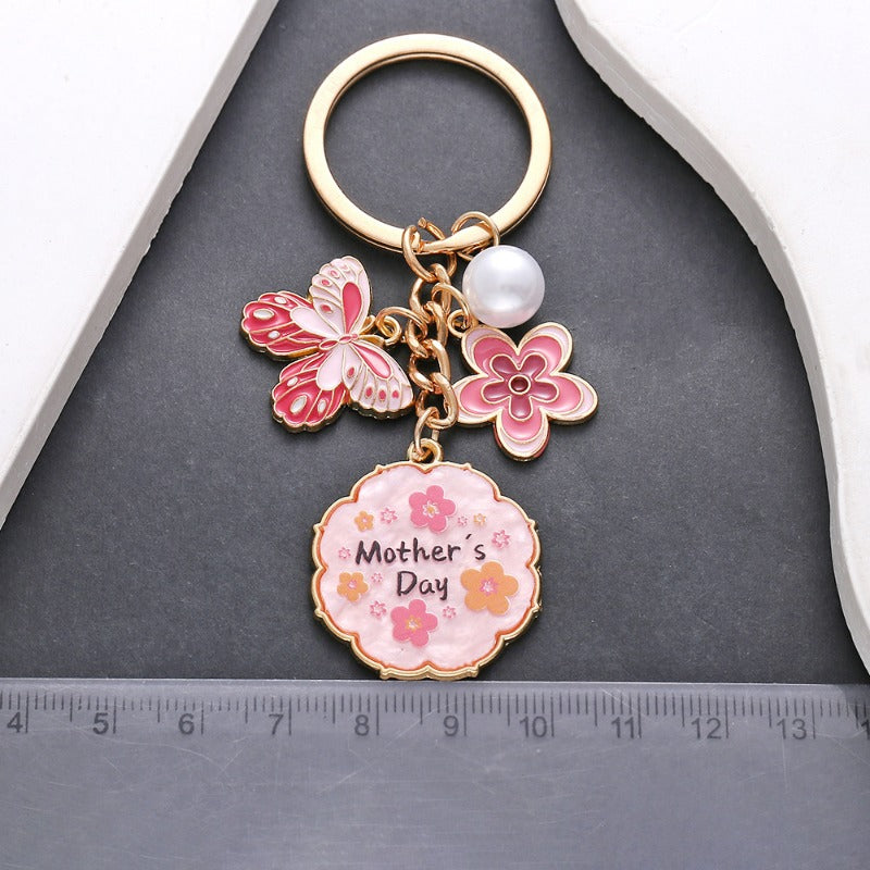 Wholesale Oil Drop Pink Butterfly Flowers Mother's Day Keychain ACC-KC-Luneng006