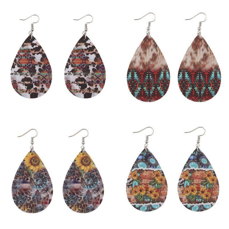 Wholesale Western Ethnic Style Sunflower Aztec Water Drop Pendant Earrings ACC-ES-ChuLian129