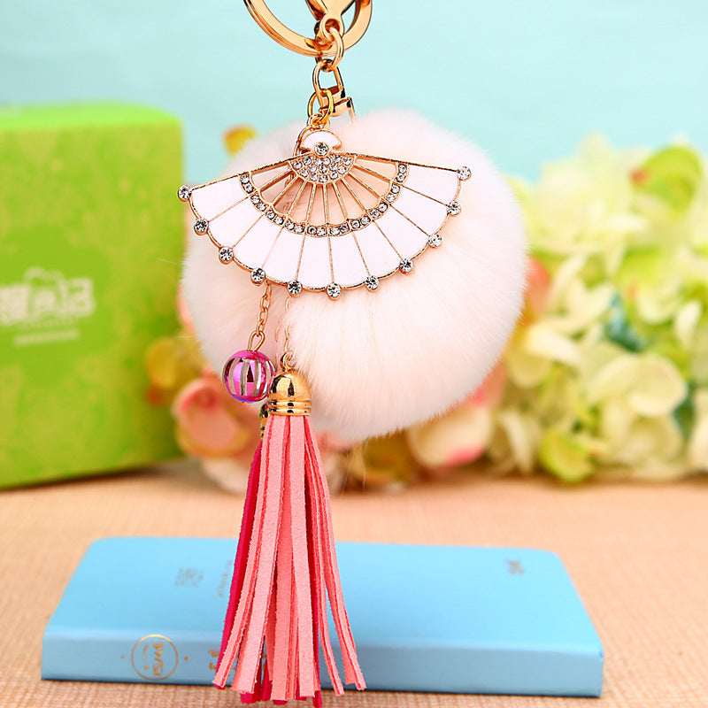 Wholesale Diamond Heart Wool Ball Car Keychain ACC-KC-RuiYuan005