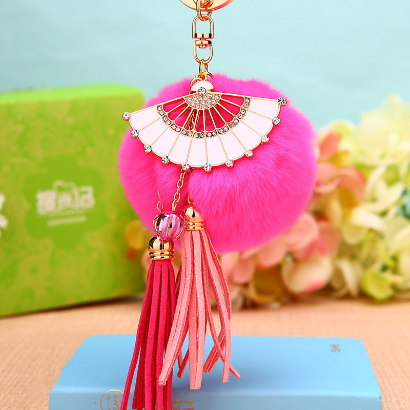Wholesale Diamond Heart Wool Ball Car Keychain ACC-KC-RuiYuan005