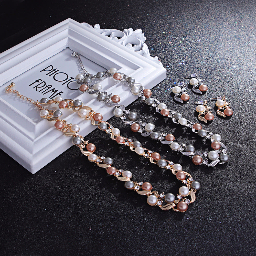 Wholesale  pearl necklace earrings suit  all-match jewelry suit
