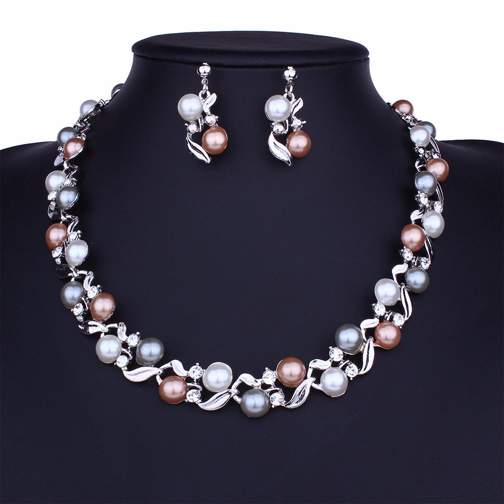 Wholesale  pearl necklace earrings suit  all-match jewelry suit