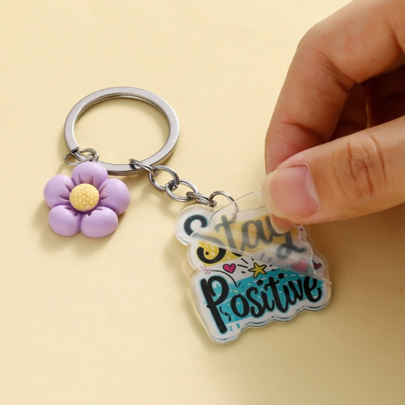 Wholesale Acrylic Inspirational Slogan Flower Keychain ACC-KC-RongR088