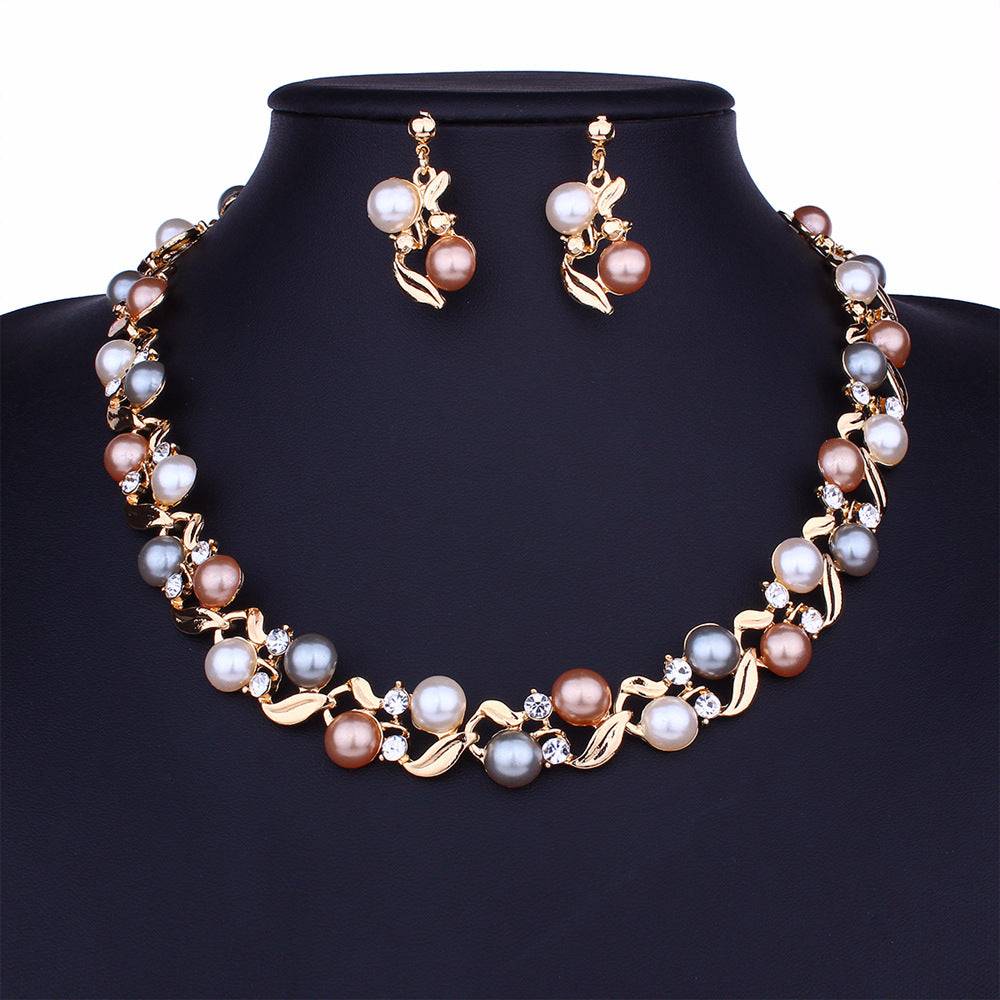 Wholesale  pearl necklace earrings suit  all-match jewelry suit