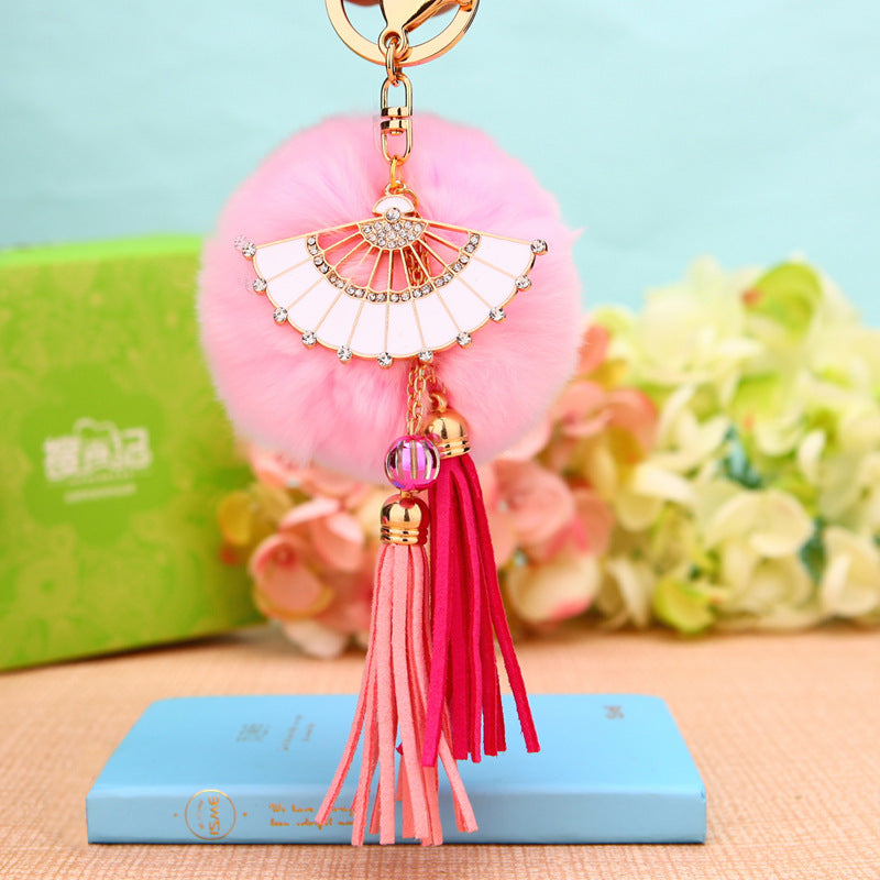 Wholesale Diamond Heart Wool Ball Car Keychain ACC-KC-RuiYuan005