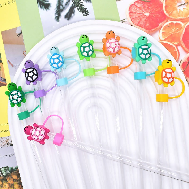 Wholesale Random 100pcs Cartoon Turtle 10mm PVC Soft Straw Tube Cap ACC-SCR-RYY138