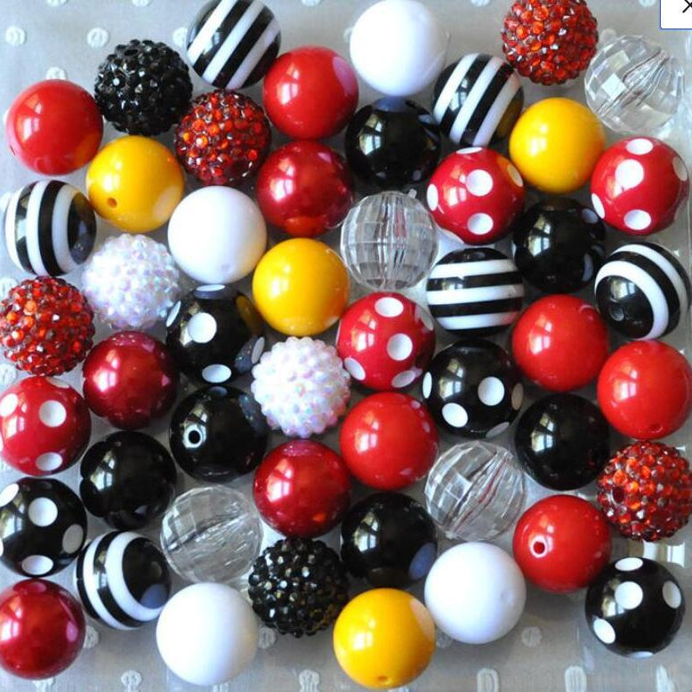 Wholesale 50pcs Mixed Color 20MM Black and Red Acrylic Bubblegum Beads ACC-BDS-NiJia035