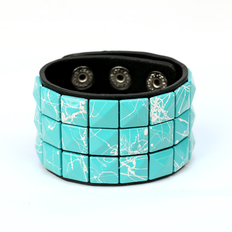 Wholesale Punk Multicolor Square Nail PU Bracelet ACC-BT-Saih018