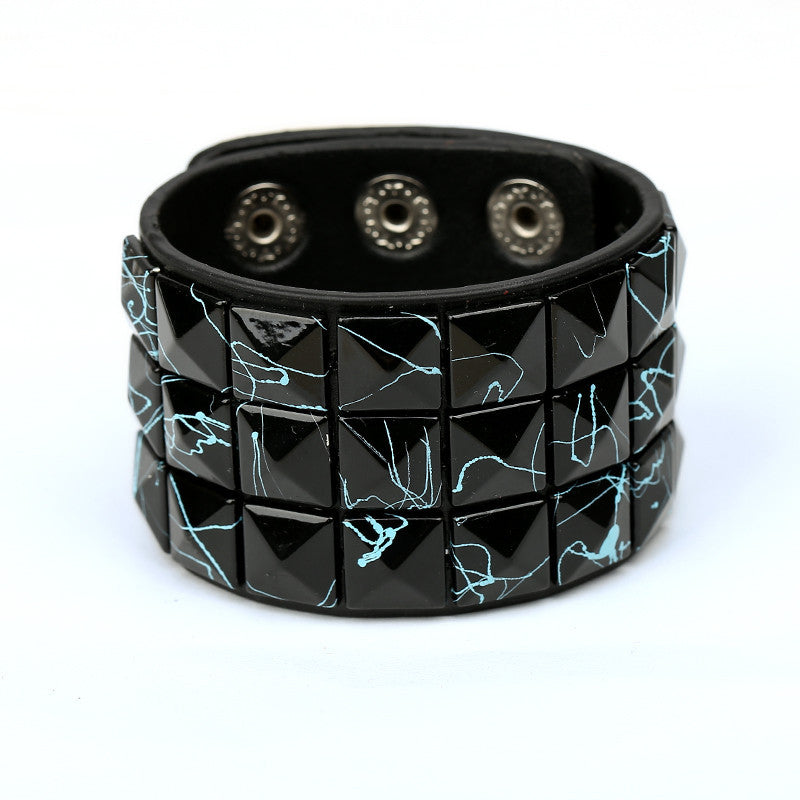 Wholesale Punk Multicolor Square Nail PU Bracelet ACC-BT-Saih018