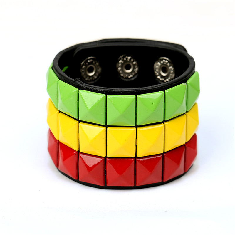 Wholesale Punk Multicolor Square Nail PU Bracelet ACC-BT-Saih018