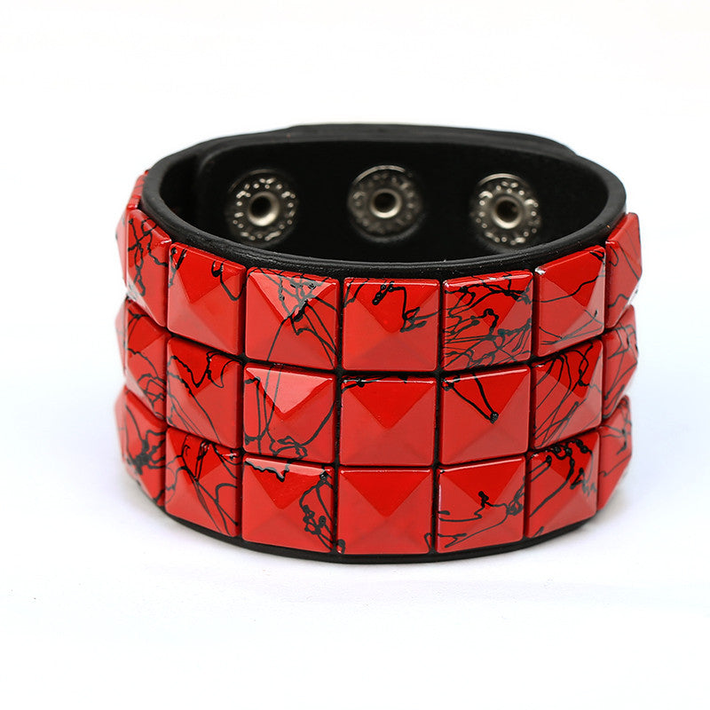 Wholesale Punk Multicolor Square Nail PU Bracelet ACC-BT-Saih018